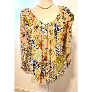 Maeve by Anthropologie peachy Pink Multi-color Floral Tunic Top Size 8, quilt